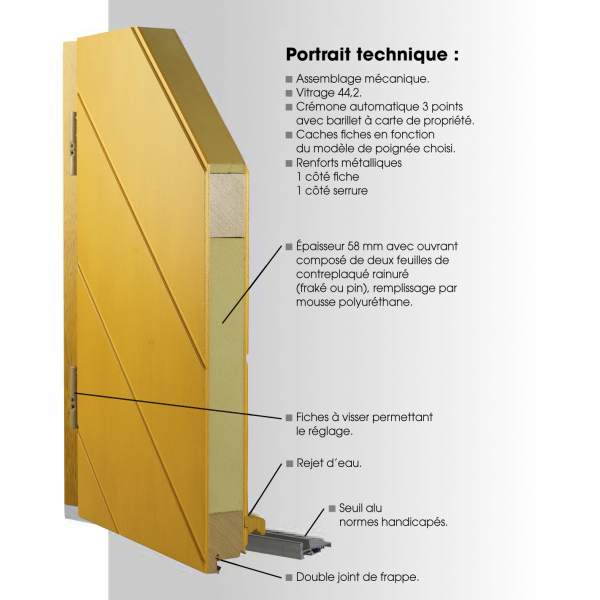 Porte d'entrée bois pleine et rainurée